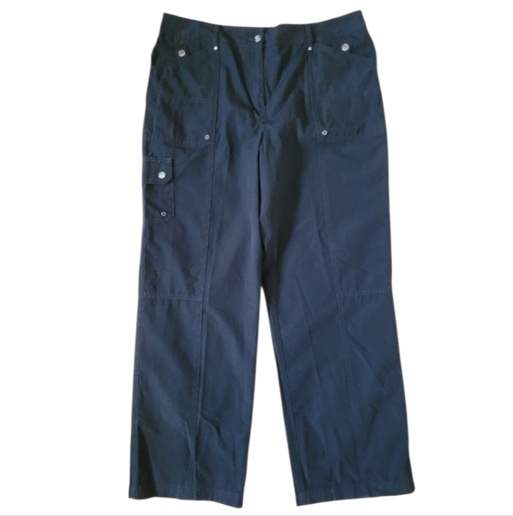 100% Cotton Jones New York Wide Leg Cargo Pants Black NWT